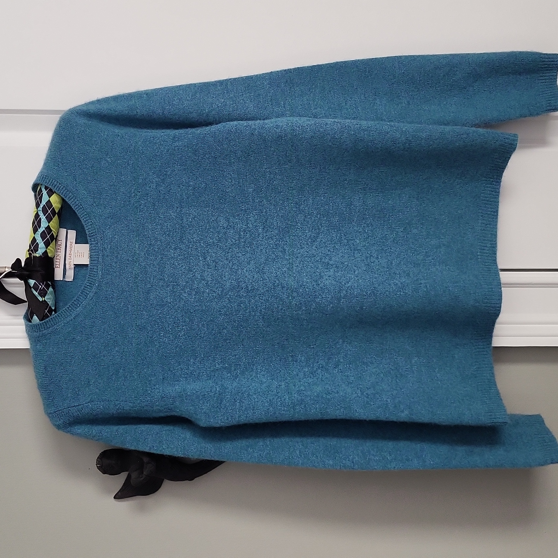 Ellen Tracy 100% Cashmere Crewneck Sweater - Heathered Turquoise Blue - S